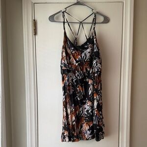 Volcom Spaghetti Strap Beach Dress in Black, White & Rust